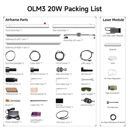 Ortur Laser Master 3 (LM3) Laser Engraving & Cutting Machine OLM3 20W Packing List