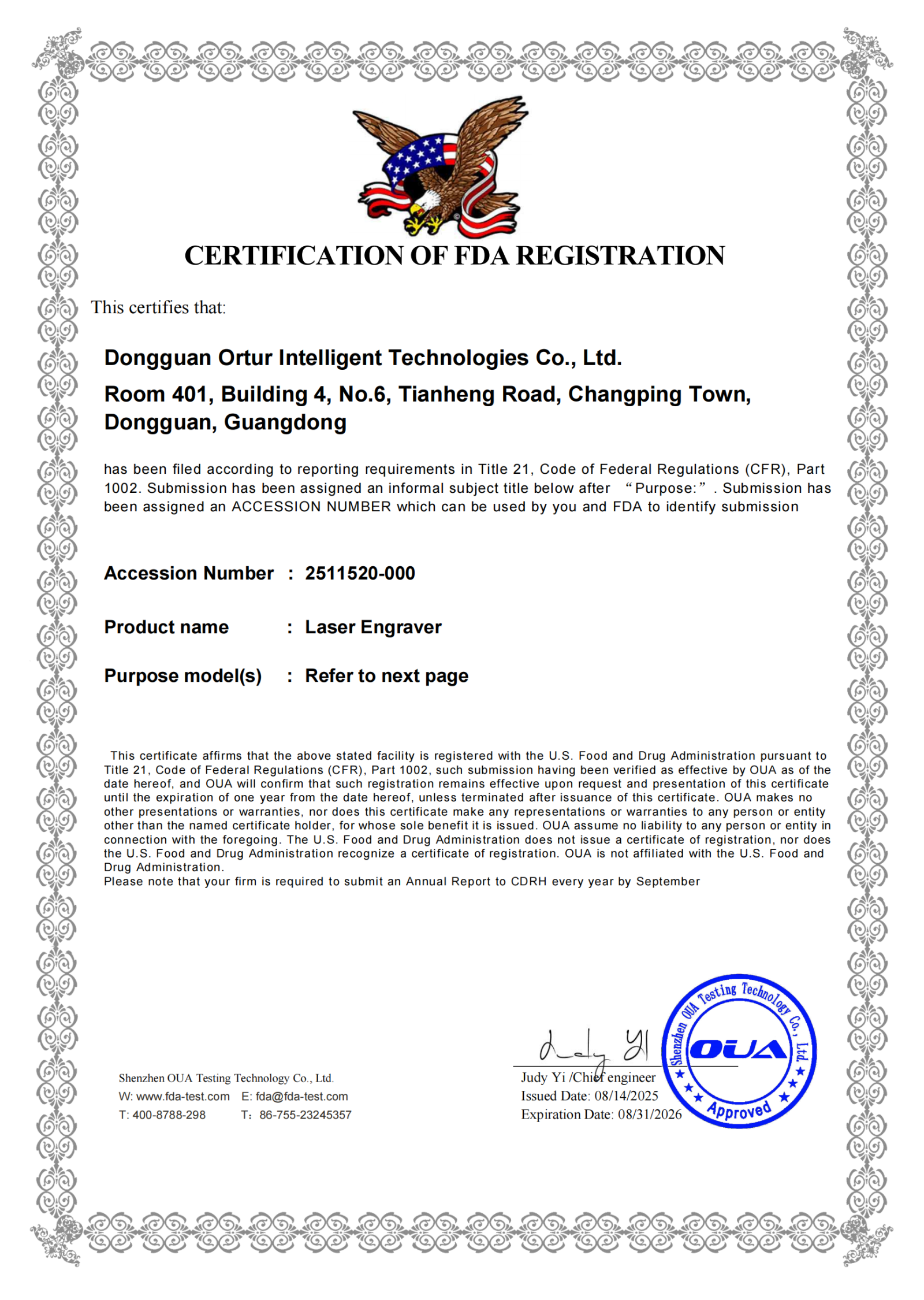 Ortur R1 fda registration